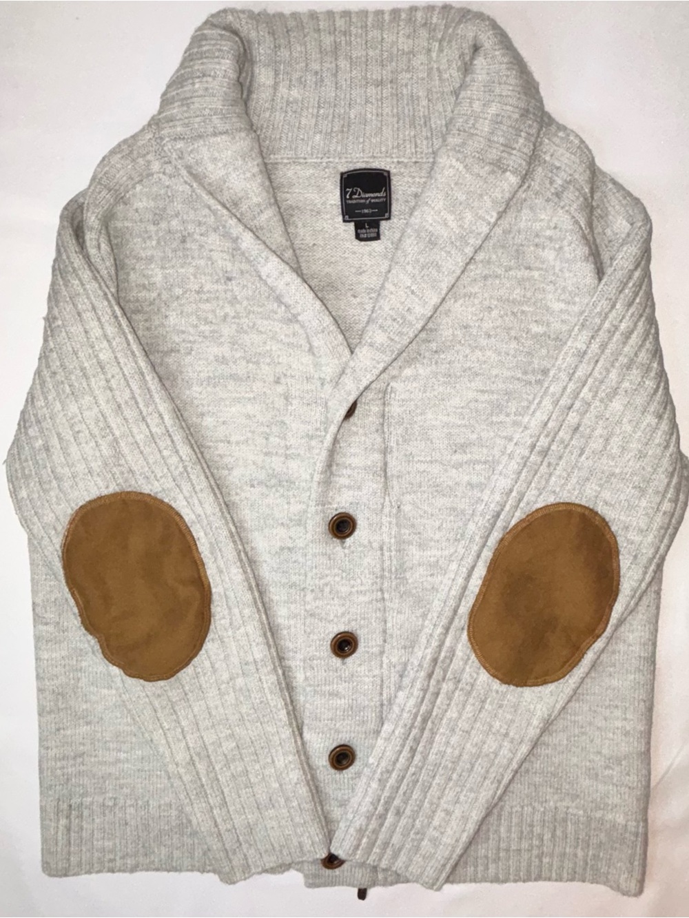 7 Diamonds Wool Blend Cardigan L Grey CabinCore Academia Preppy Fall GrandpaCore